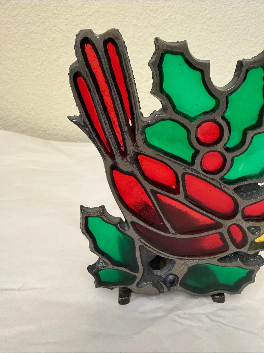 Holiday Cardinal Stained Glass candle votive holder  - Red and Green